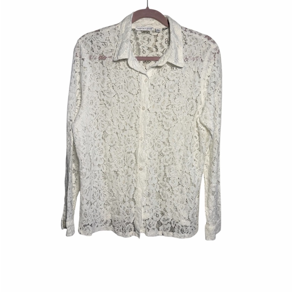Notations Ivory Lace Button-Down Blouse